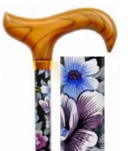Canne Réglable Alu Fleurs (Poignée Façon Bois)