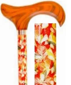 Canne Réglable Alu Fleurs Ton Orange (Poignée Façon Bois)