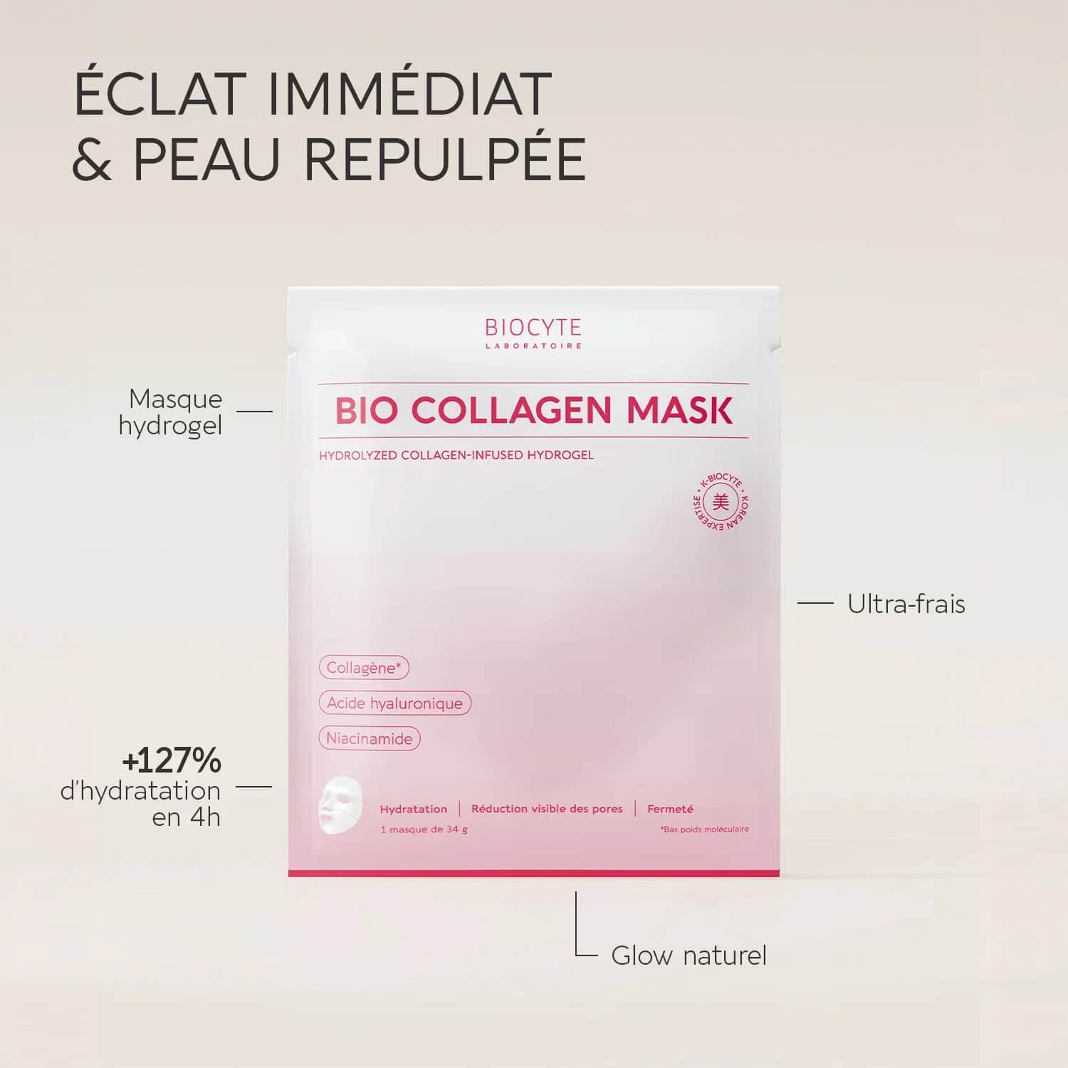Masque hydrogel collagène BIO 34g