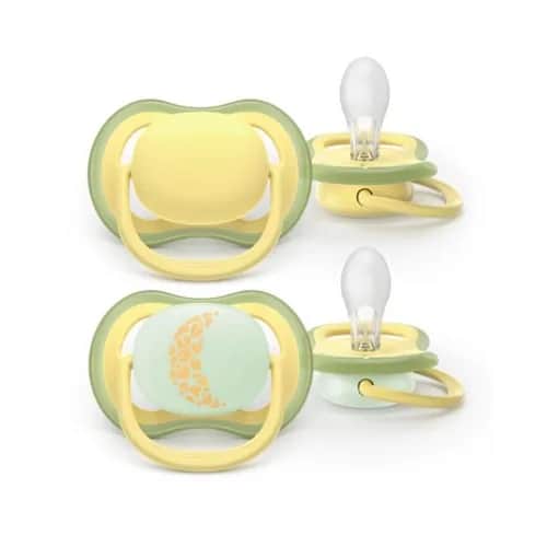Sucettes Ultra Air Jour/Nuit 18M+ x2 (Jaune pastel/Lune)