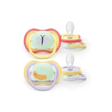 Sucettes Ultra Air Nuit 0-6 mois x2 (Papillon/Chenille)