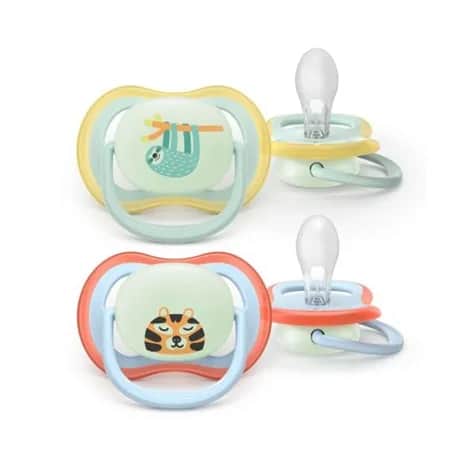 Sucettes Ultra Air Nuit 0-6 mois x2 (Paresseux/Tigre)
