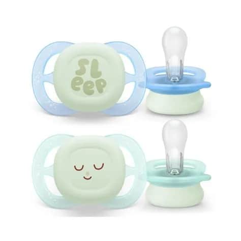 Sucettes Ultra Start 0-2 mois NUIT x2 (Bleu pastel / Vert pastel)