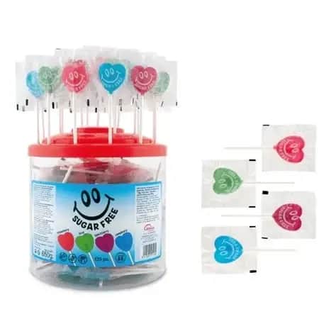 TUBO Boîte 125 sucettes Coeur 5,2gr (Fraise, Pomme, Mûre, Framboise)