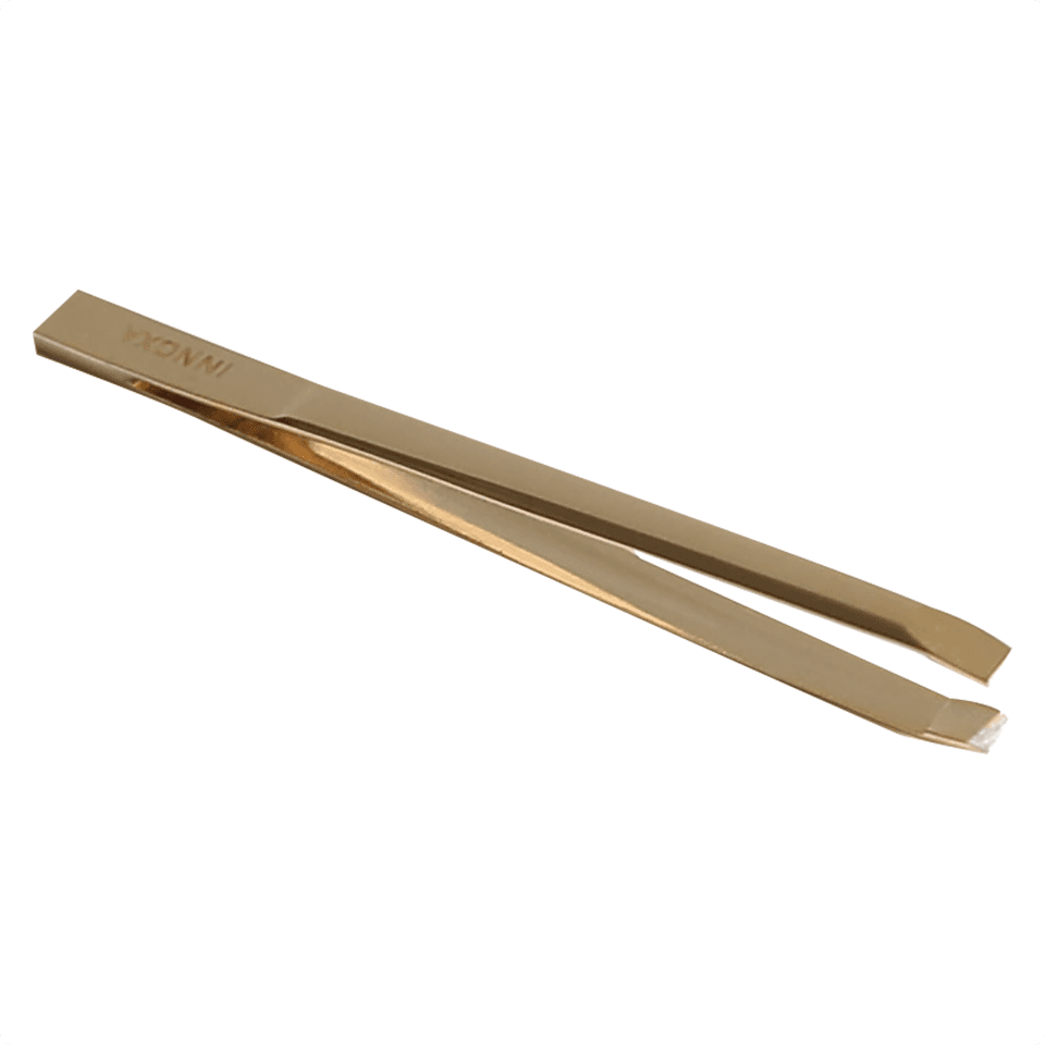 Pince à épiler droit dorée 8cm