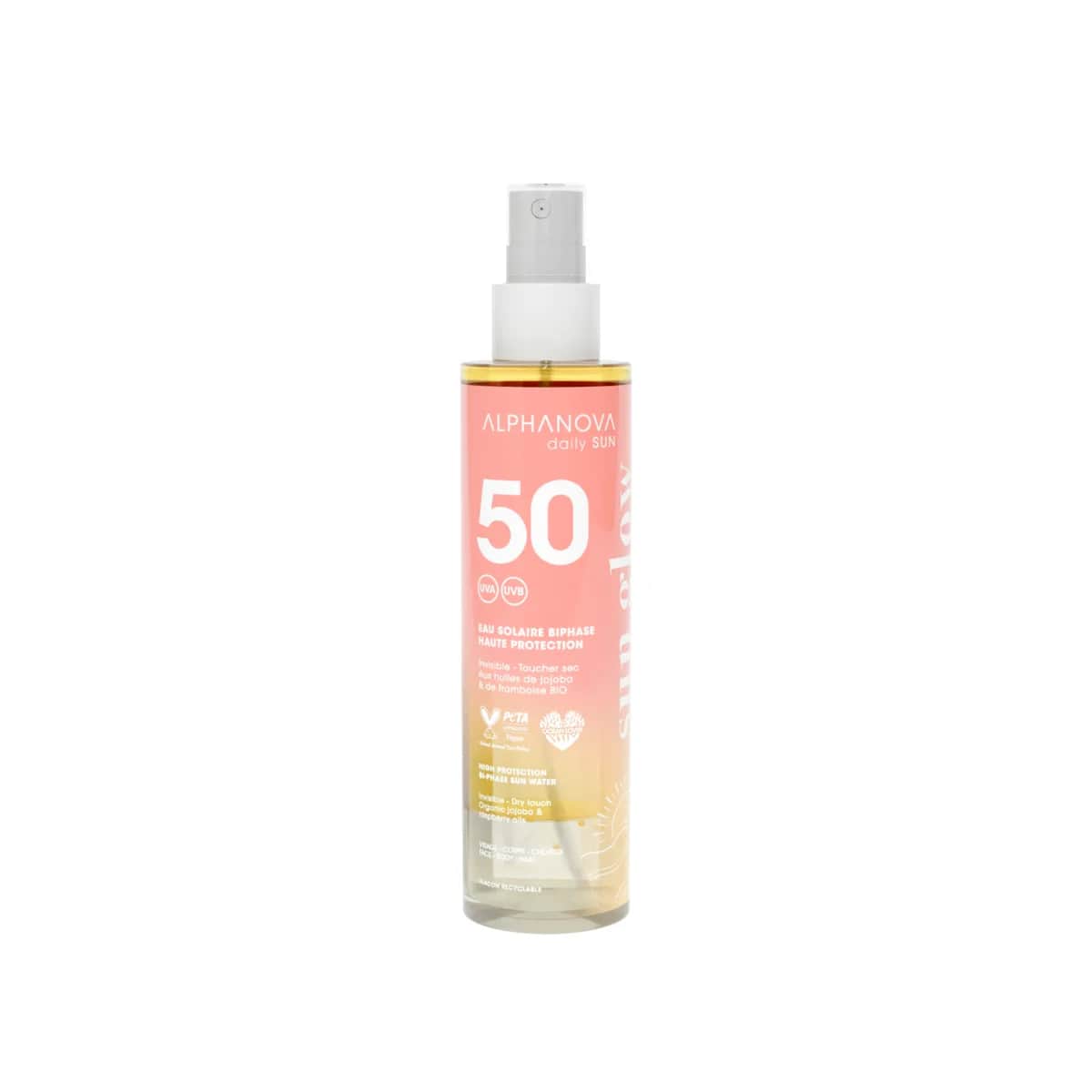 Eau solaire biphase SPF 50 haute protection