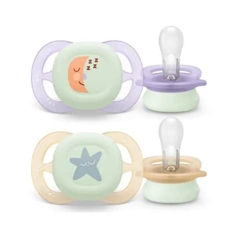 Sucettes Ultra Start 0-2 mois NUIT x2 (Violet pastel / Orange pastel)